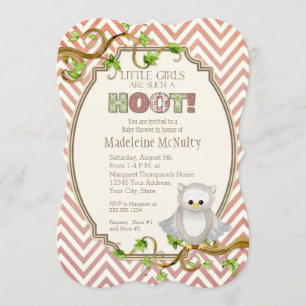 Invitation Baby shower Chevron Striped Hoot Owl Little Girls