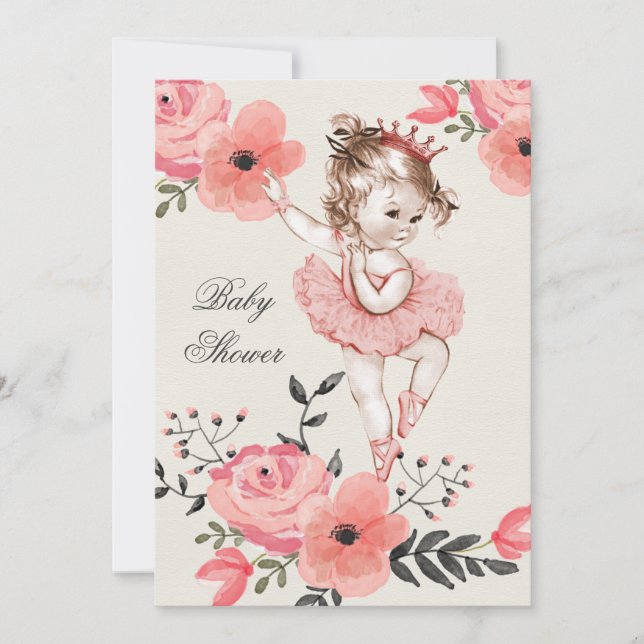 Invitation Baby shower Chic Ballerina Watercolor Flowers (Devant)