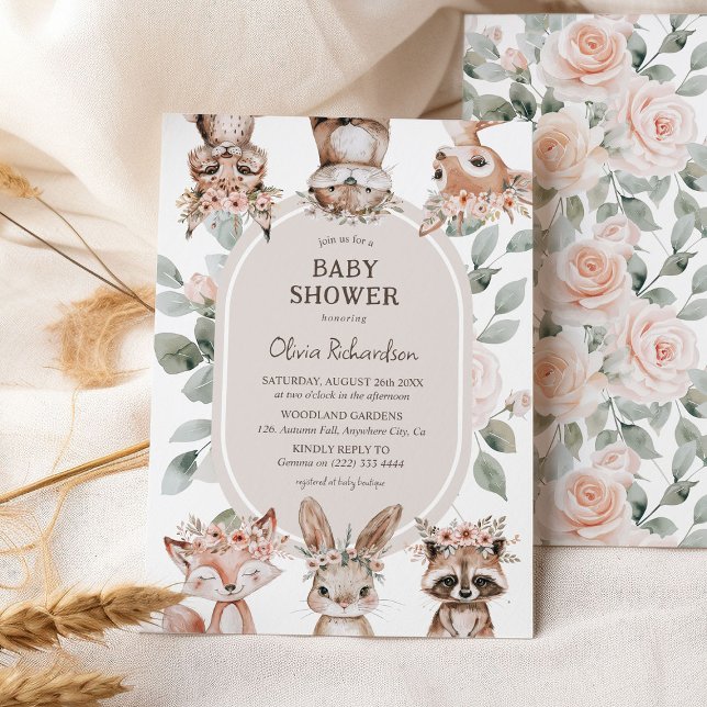 Invitation Baby shower Chic Boho Woodland Animaux (Créateur téléchargé)
