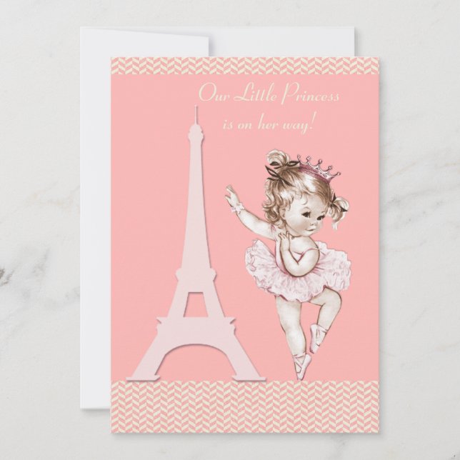 Invitation Baby shower chic de chevrons de Tour Eiffel de (Devant)