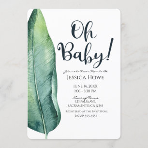 Invitation Baby shower chic de feuille tropicale blanche et