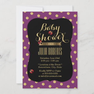 Invitation Baby shower chic de poule et de points d'or Ladybu
