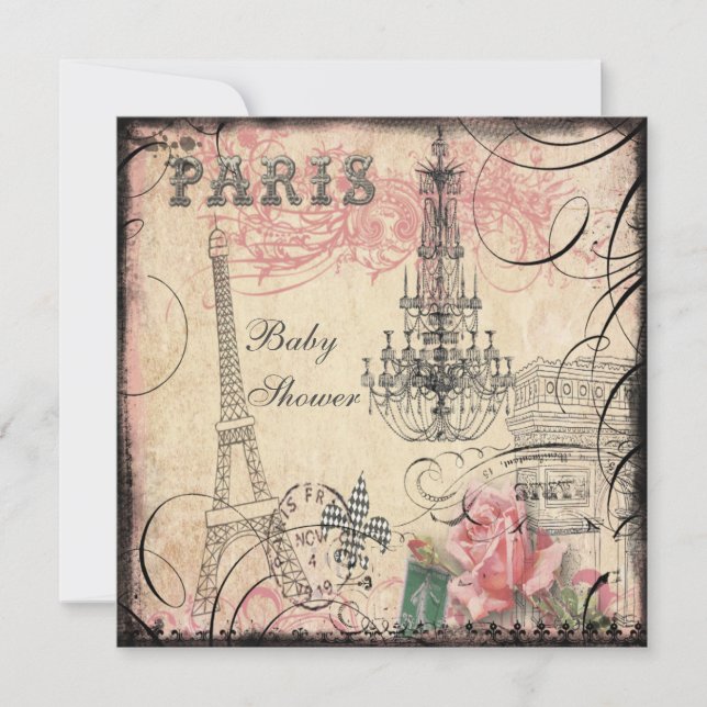 Invitation Baby shower chic de Tour Eiffel et de lustre (Devant)