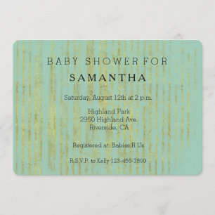 Invitation Baby shower Chic Gold et Mint Stripes