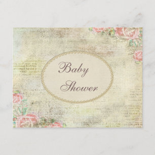 Invitation Baby shower chic minable de perles et de roses de