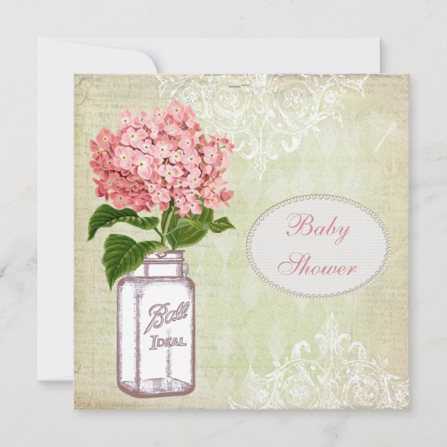 Invitation Baby shower chic minable de pot et d'hortensia de (Devant)