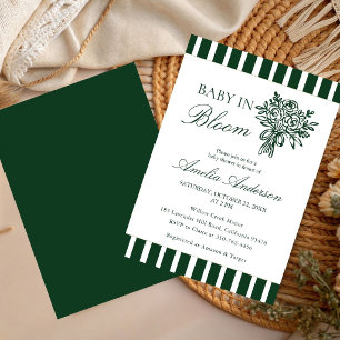 Invitation Baby shower chic minimaliste rayé vert floral
