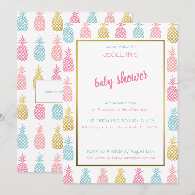 Invitation Baby Shower Chic Moderne Tropicale Ananas (Devant / Derrière)