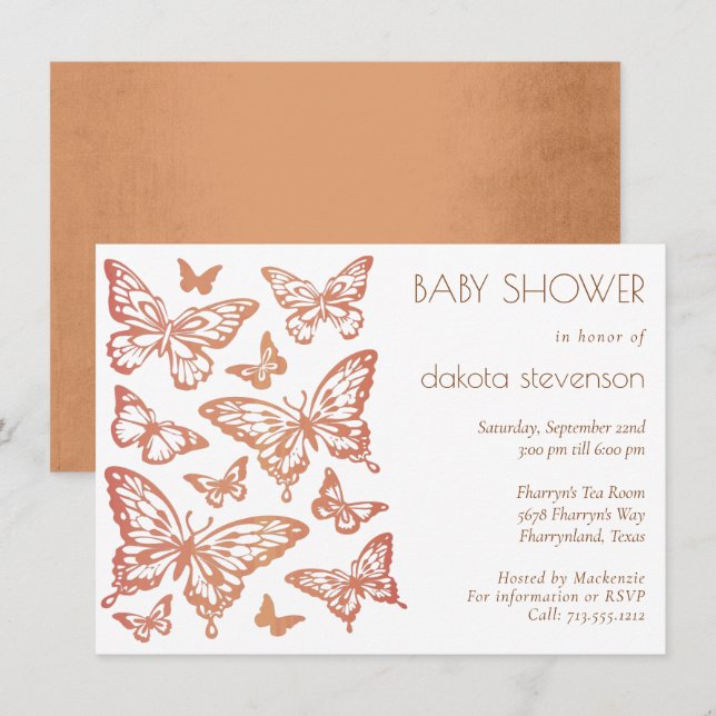 Invitation Baby shower chic papillon | Dusty Burnt Orange (Devant / Derrière)