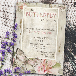 Invitation Baby shower chic papillon vintage Shabby