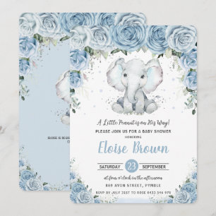 Invitation Baby shower chic Pastel Blue Floral Elephant Boy