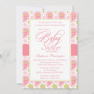 Invitation baby shower chic rose + cachemire vert