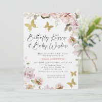 Baby shower Chic Rose Floral Gold Butterfly Kisses