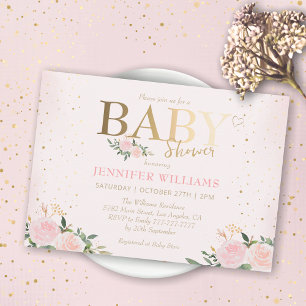 Invitation Baby shower Chic Rose Floral Gold Girl
