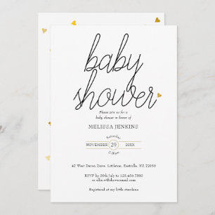 Invitation Baby shower Chic Script Gold Hearts / Sprinkle