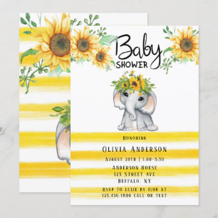 Invitation Baby shower chic Sunflower Elephant Gir