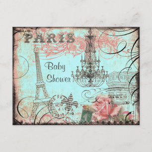 Invitation Baby shower Chic Tour Eiffel & Chandelier