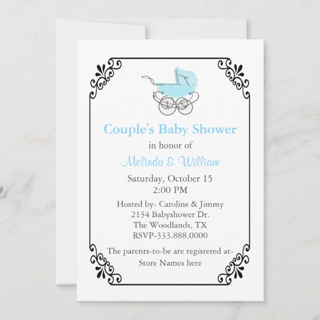 Invitation Baby shower Chic Vintage Style Couple (Devant)