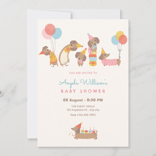 Invitation Baby shower chien mignon (Devant)