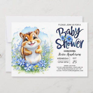 Invitation Baby shower Chipmunk Blue Boy