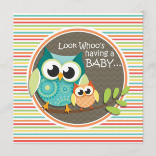 Invitation Baby shower Chouette, Rayures Arc-En-Ciel Lumineus