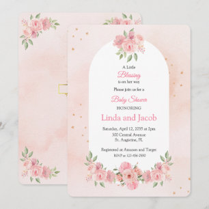 Invitation Baby shower chrétien sur le thème floral avec croi