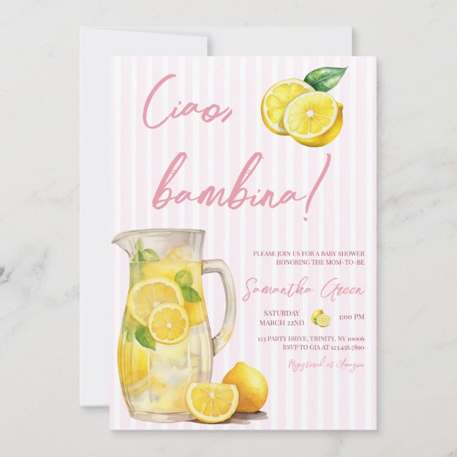 Invitation Baby shower Ciao Bambina Lemon (Devant)