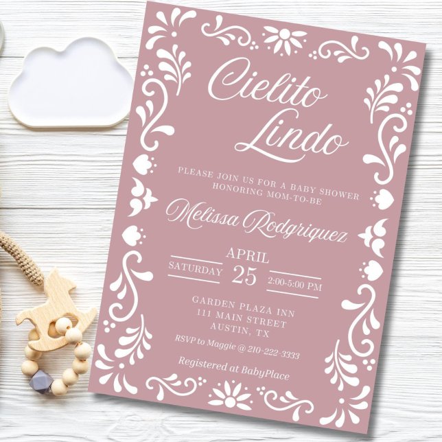 Invitation Baby shower Cielito Lindo Invitation, Rose Dusty (Créateur téléchargé)