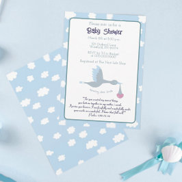 Invitation baby shower cigogne Blue Sky Bible Vers
