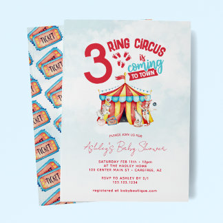 Invitation Baby shower Circus Big Top Triplets
