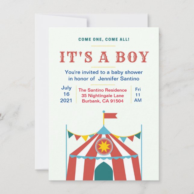 invitation baby shower cirque (Devant)