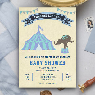 Invitation Baby Shower Cirque Bébé Bleu Vintage