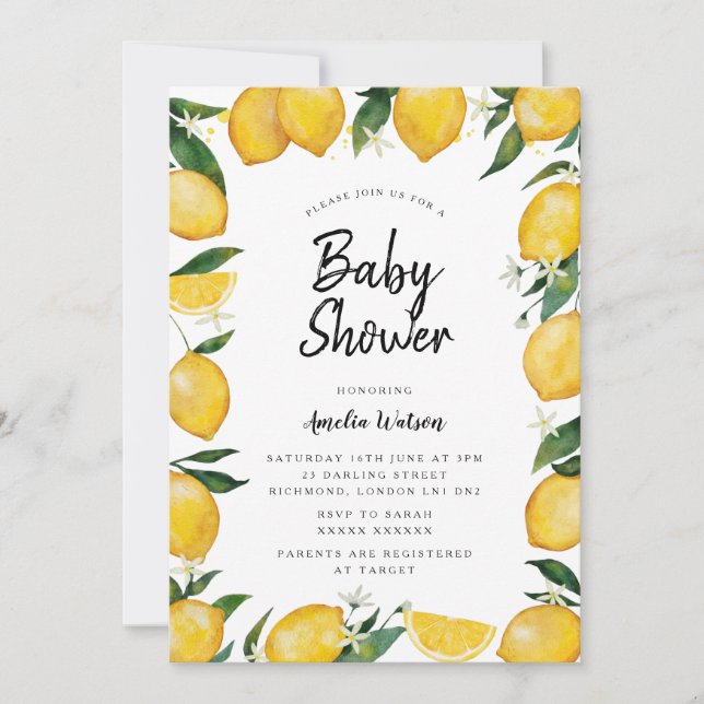 Invitation Baby shower citron (Devant)