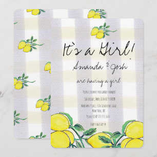 Invitation Baby Shower Citron Aquarelle Plaid Rust
