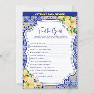 Invitation Baby shower Citron Carreaux Bleus - Nom modifiable