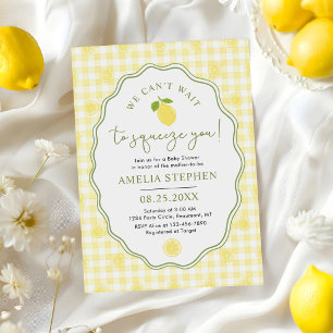 Invitation Baby-Shower Citron Citrus Gingham Jaune