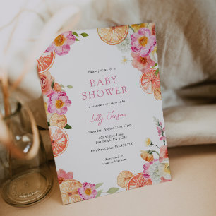 Invitation Baby Shower Citron Clair et Fleurs Coquettes
