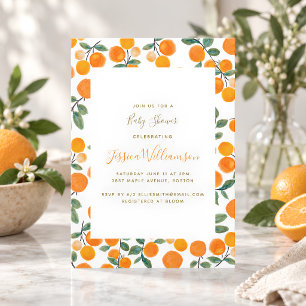 Invitation Baby Shower Citron Orange Clair Été Moderne