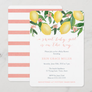 Invitation Baby shower Citrons, Bébé Fille Douce Sur Le Chemi