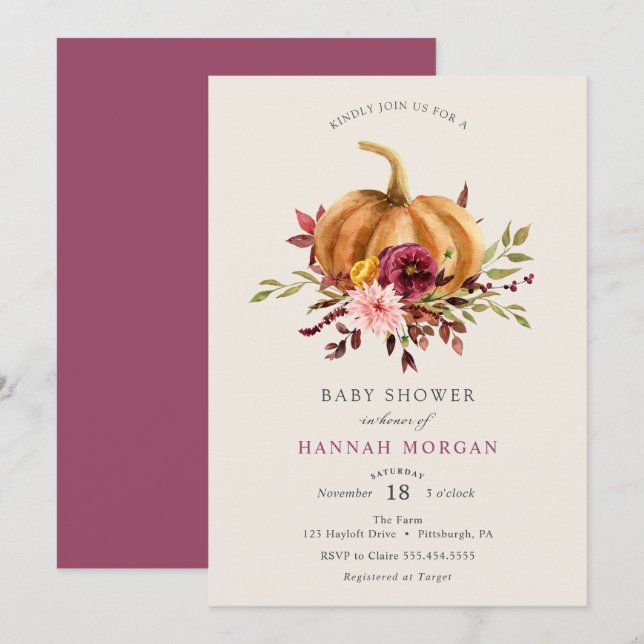 Invitation Baby shower citrouille (Devant / Derrière)