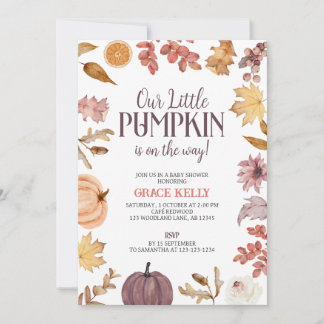 Invitation Baby shower citrouille, Automne bébé, Automne