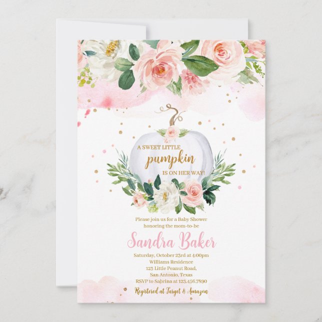 Invitation Baby shower Citrouille blanc (Devant)