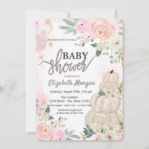 Invitation Baby shower Citrouille blanc aquarelle