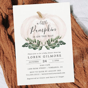 Invitation Baby shower Citrouille blanc automne verdoyant