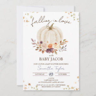 Invitation Baby shower Citrouille blanc, tombé dans l'amour