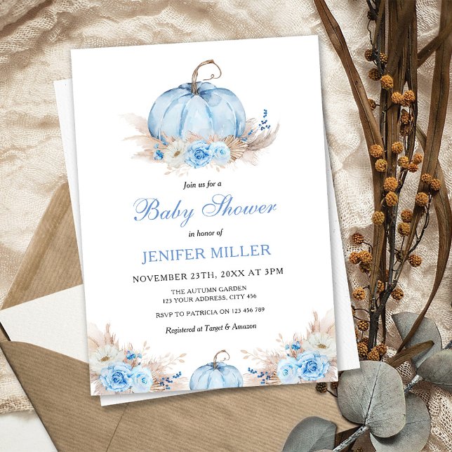 Invitation Baby shower Citrouille bleu (Créateur téléchargé)