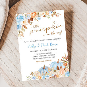 Invitation Baby shower Citrouille bleu automne