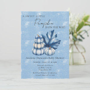Invitation Baby shower Citrouille bleu et garçon feuille