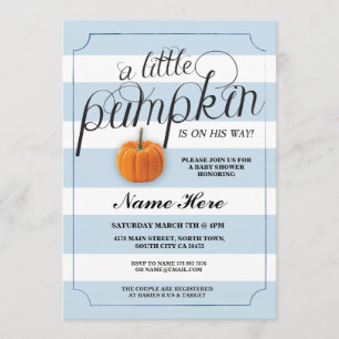 Invitation Baby shower Citrouille Bleu Garçon Bleu Bande Réco