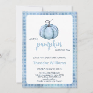 Invitation Baby shower Citrouille bleu   Thème aut